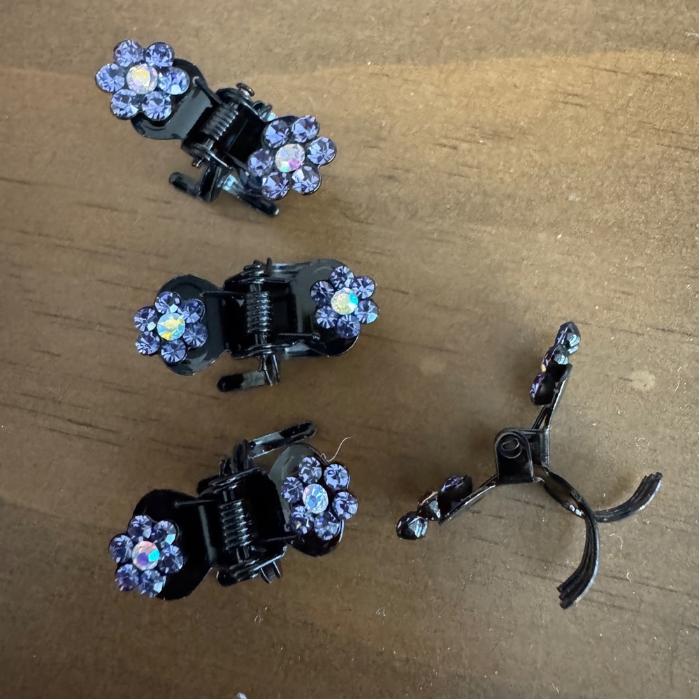 NEW 90s metal claw Floral Hair Clips rhinestone
